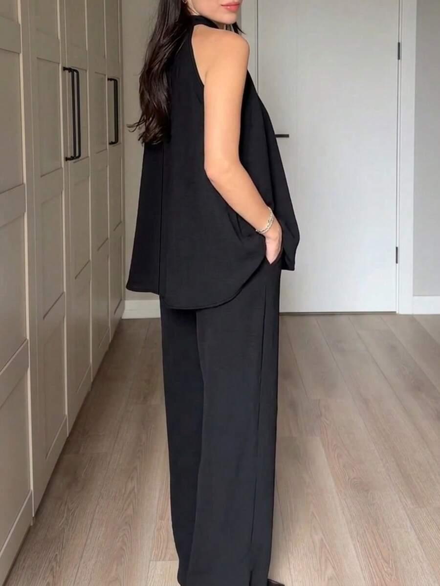 SHEIN CZARNA BLUZKA SPODNIE KOMPLET S06__M