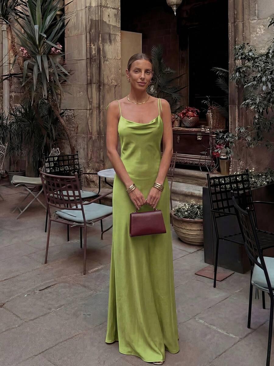 SHEIN SATYNOWA MAXI SUKIENKA NA RAMIĄCZKACH ODKRYTE PLECY PK01__XS