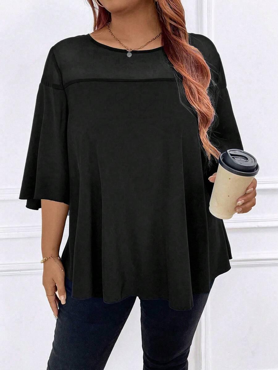SHEIN CZARNA BLUZKA OKRĄGŁY DEKOLT S06__46