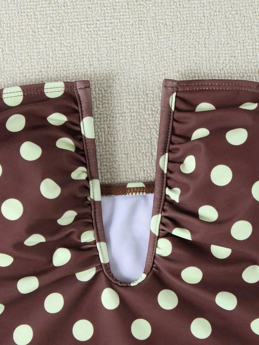 SHEIN BRĄZOWY JEDNOCZĘŚCIOWY STRÓJ KĄPIELOWY GROSZKI S09__L