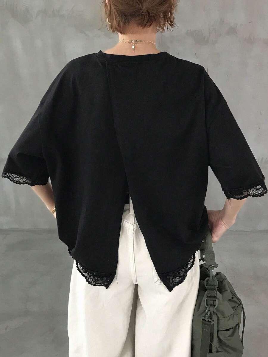 FRIFUL CZARNY T-SHIRT KORONKA S06__S