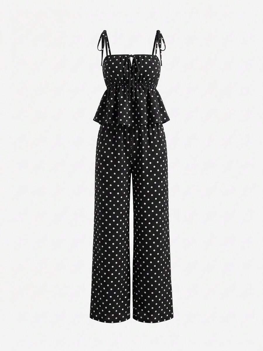 SHEIN CZARNE SPODNIE W GROSZKI S09__S