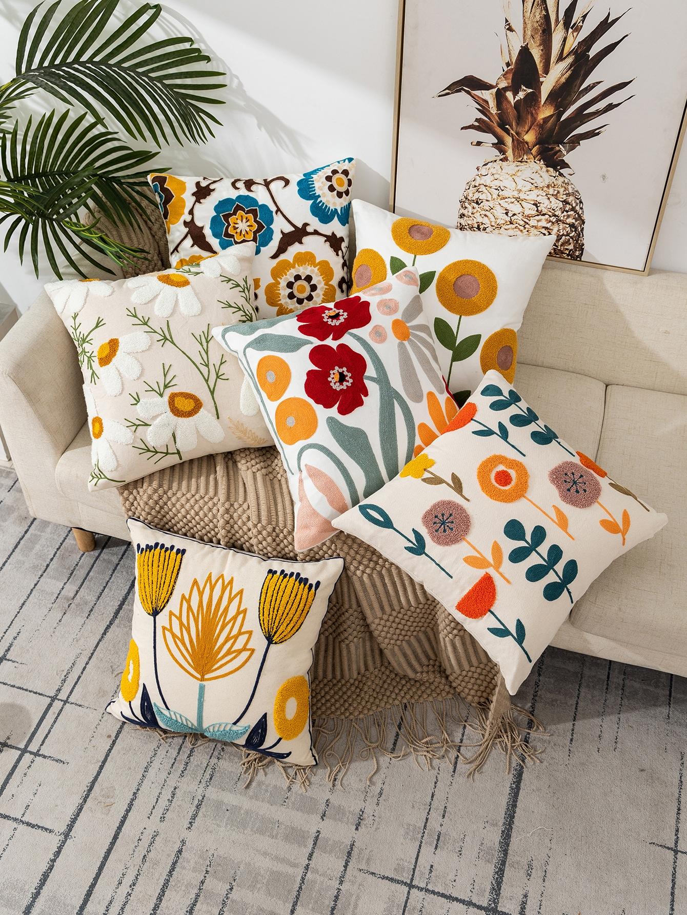 SHEIN POSZEWKA DEKORACYJNA HAFT KWIATY S07__45X45CM