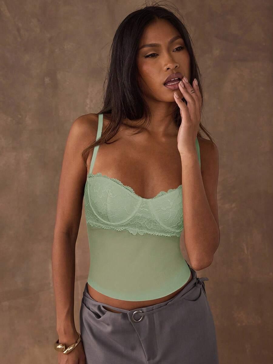SHEIN ZIELONY TOP NA RAMIĄCZKACH