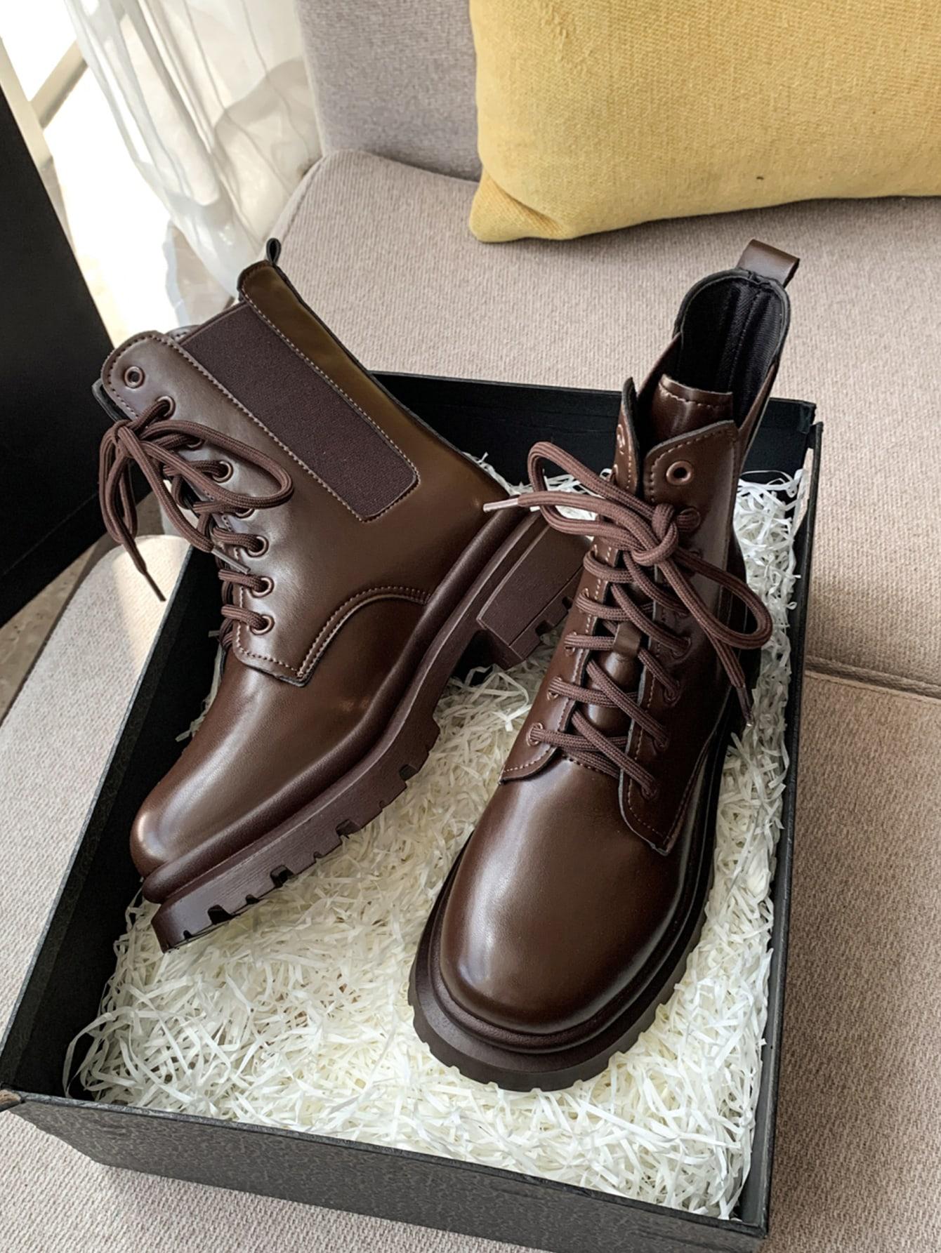SHEIN BRĄZOWE SZNUROWANE BOTKI W01__39