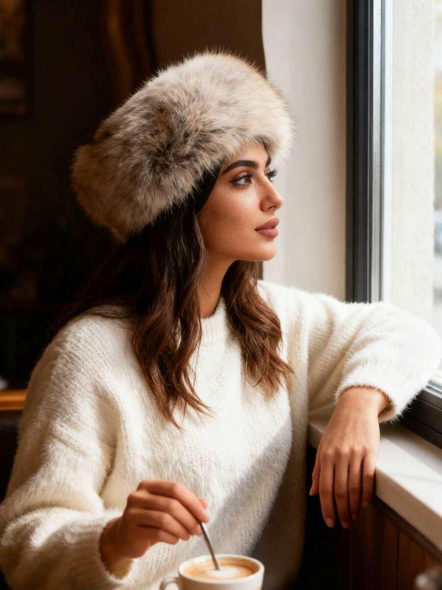 SHEIN OPASKA NA GŁOWĘ SZTUCZNE FUTRO W01__OS
