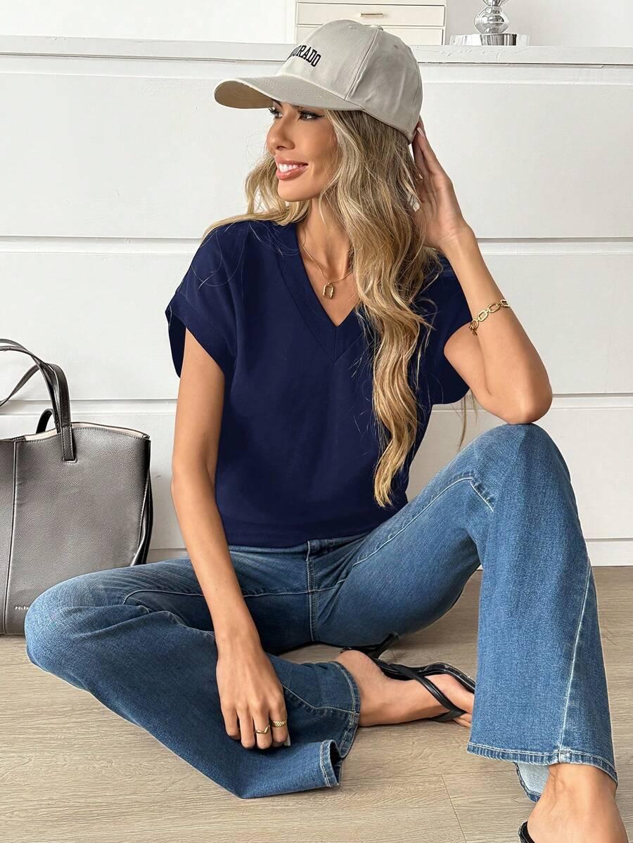 SHEIN GRANATOWA BLUZKA DEKOLT V S06__M