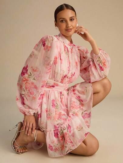 SHEIN MINI SUKIENKA Z DŁUGIM RĘKAWEM WZÓR S06__XS