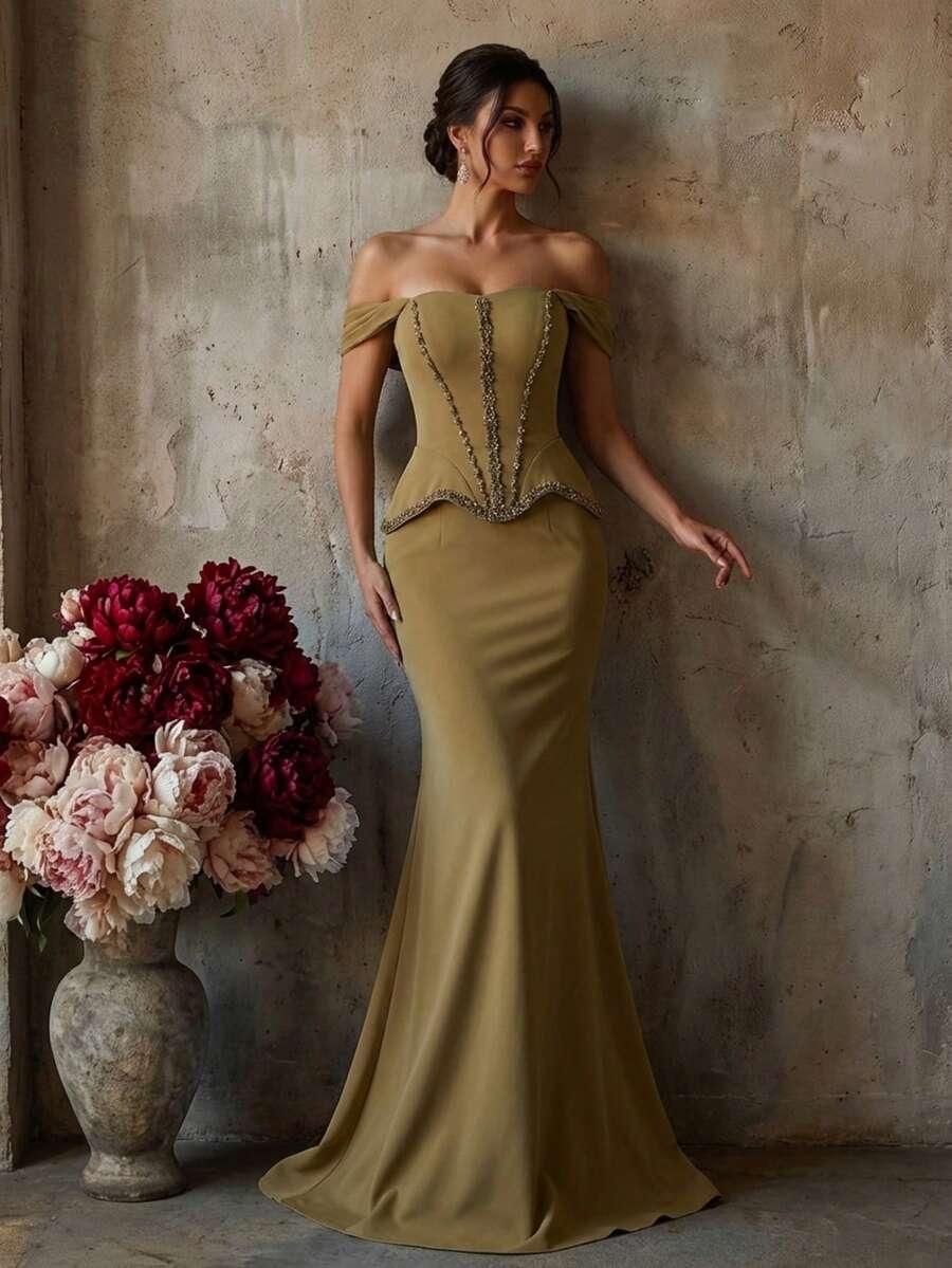 SHEIN MAXI SUKIENKA ODKRYTE RAMIONA ZDOBIENIA S09__M