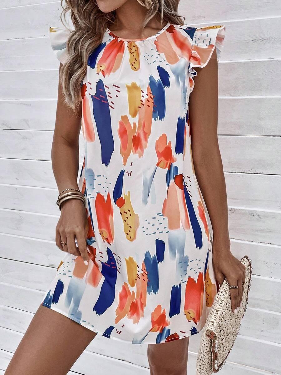 SHEIN MINI SUKIENKA FALBANA PRINT PK01__L