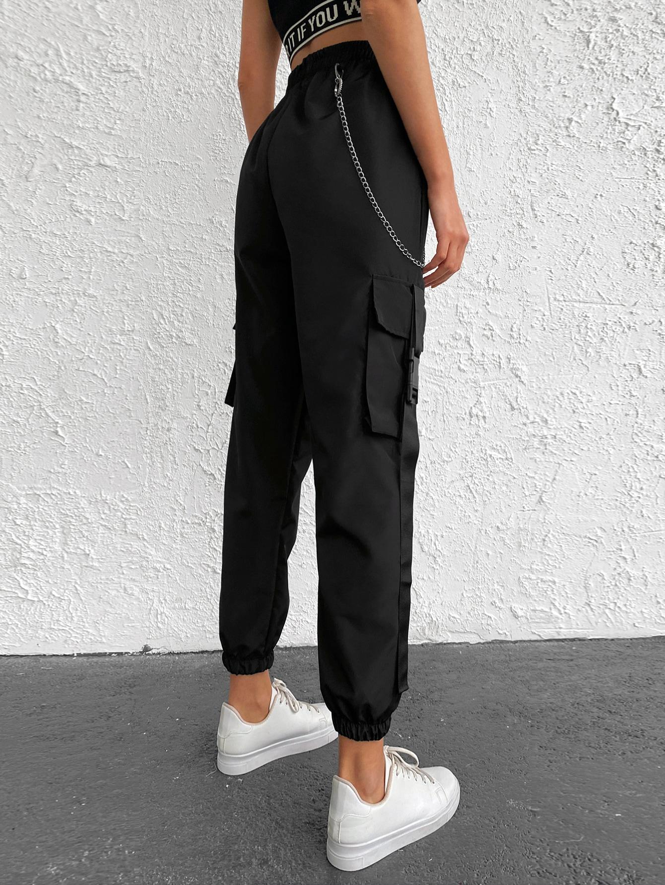 SHEIN CZARNE SPODNIE BOJÓWKI KIESZENIE PK01__M