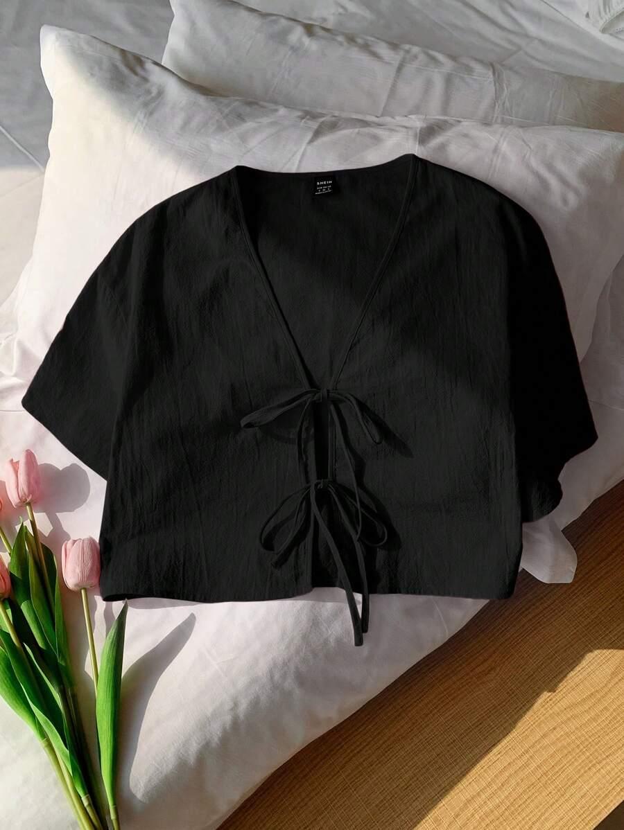SHEIN CZARNY TOP KRÓTKI RĘKAW S06__S