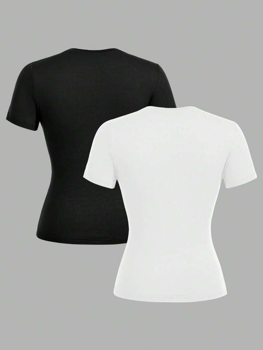SHEIN T-SHIRT OKRĄGŁY DEKOLT 2-PACK PK01__L