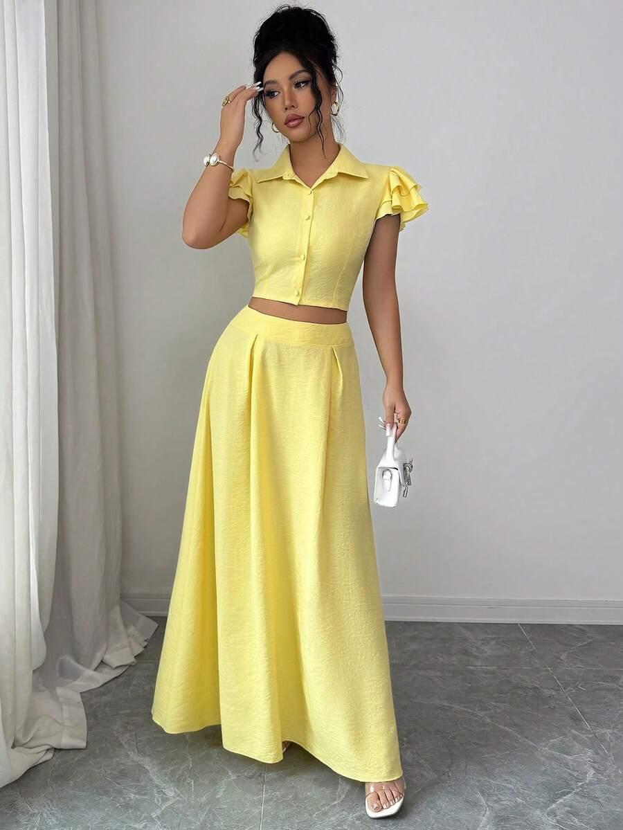 SHEIN ŻÓŁTA BLUZKA SPÓDNICA KOMPLET S06__M