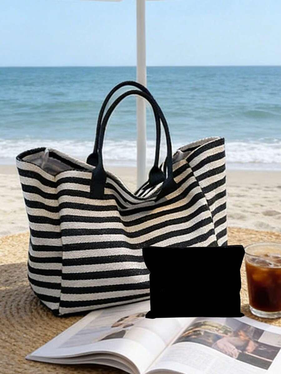 SHEIN TORBA PLAŻOWA WZÓR PASKI S07__38X33CM
