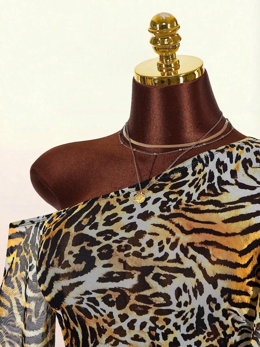 AMPLOVA BLUZKA SIATECZKA ANIMAL PRINT FALBANA PK01__M
