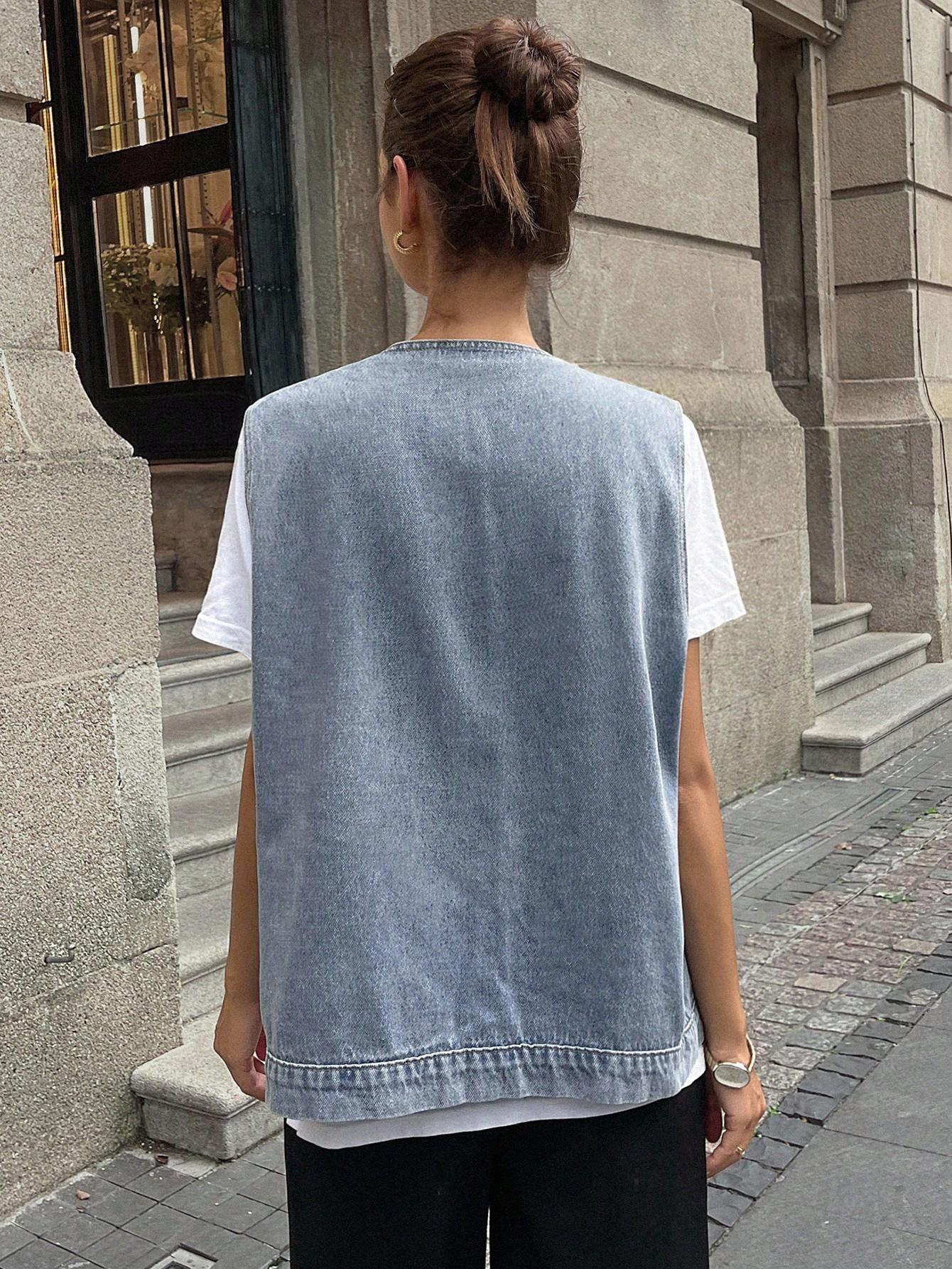 SHEIN NIEBIESKA KAMIZELKA JEANS GUZIKI S06__XL