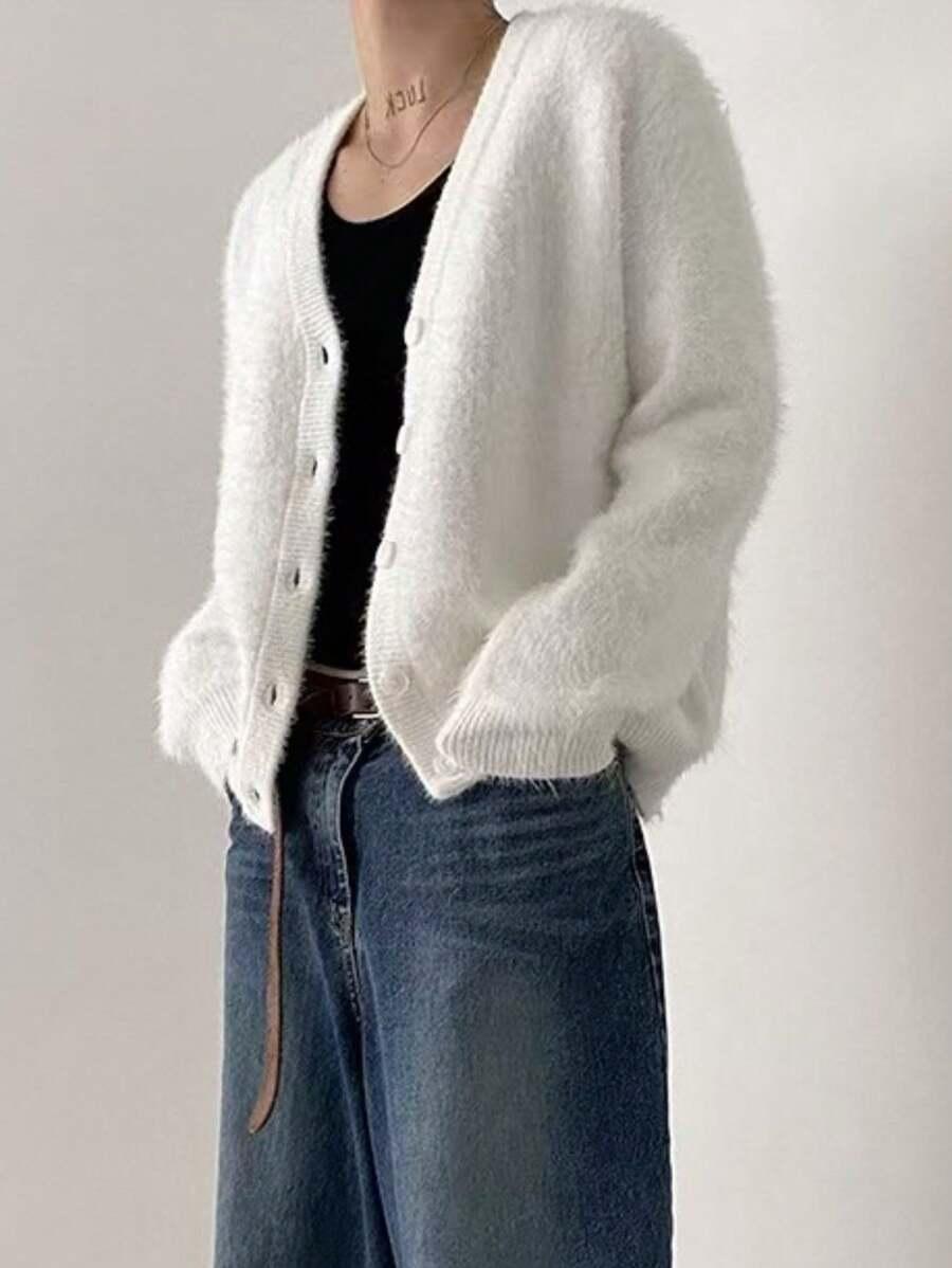 SHEIN BIAŁY ROZPINANY SWETER GUZIKI S06__S