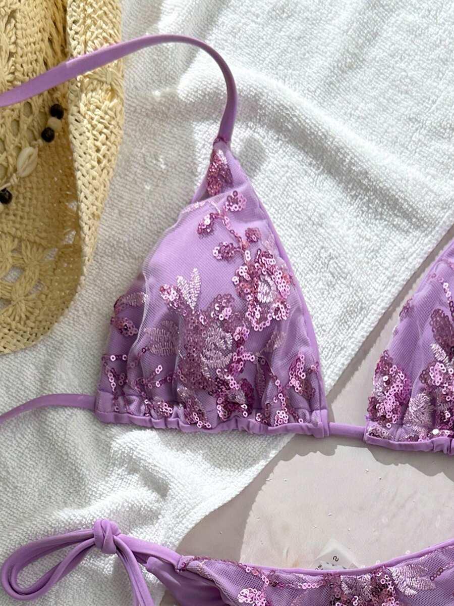 SWIM MOD FIOLETOWY DWUCZĘŚCIOWY STRÓJ KĄPIELOWY CEKINY S09__S