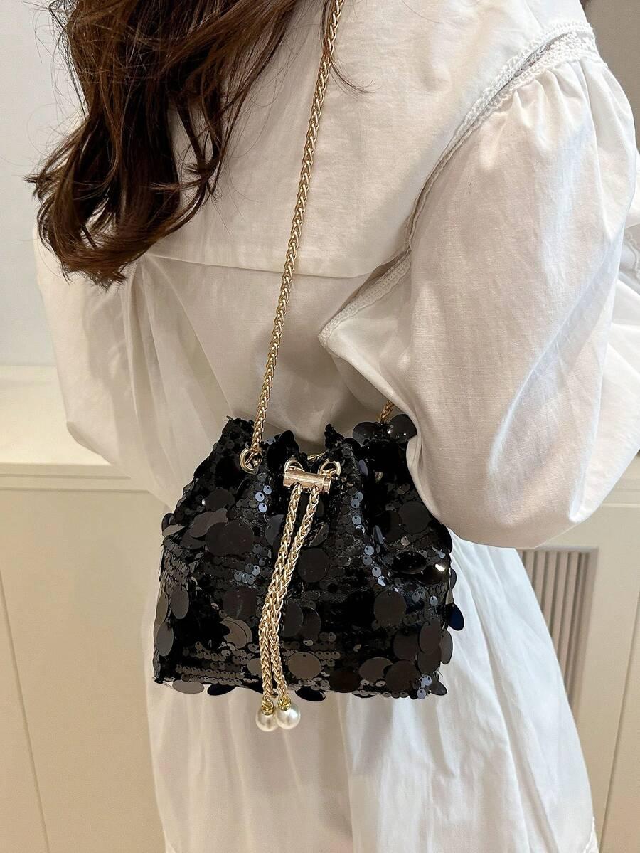 SHEIN CZARNA TOREBKA CEKINY S07__15X22CM