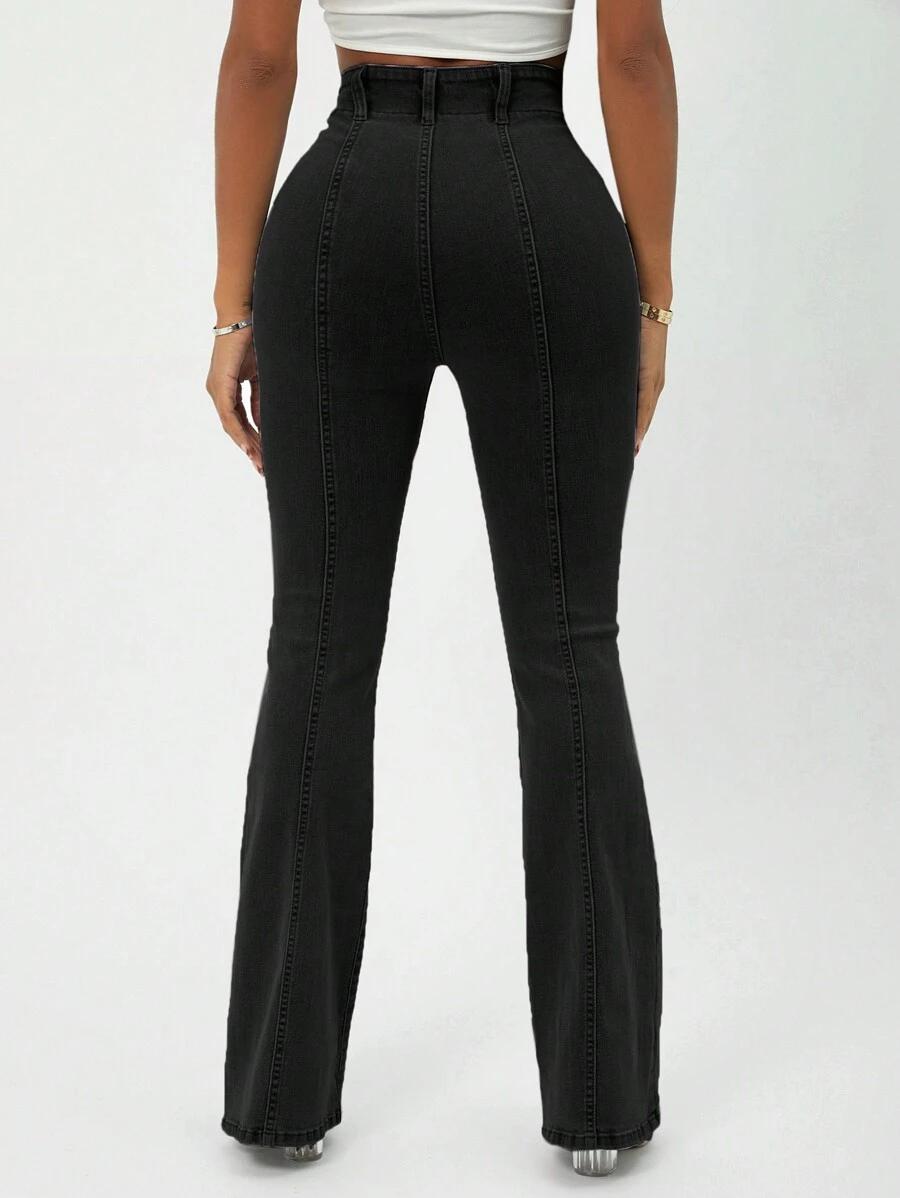 SHEIN CZARNE SPODNIE JEANS WYSOKI STAN PK01__S