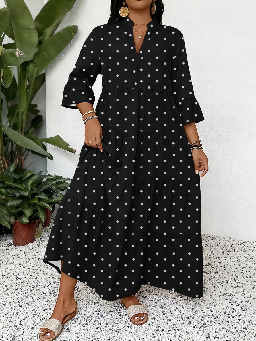 SHEIN CZARNA MAXI SUKIENKA WZÓR GROSZKI S06__XXL