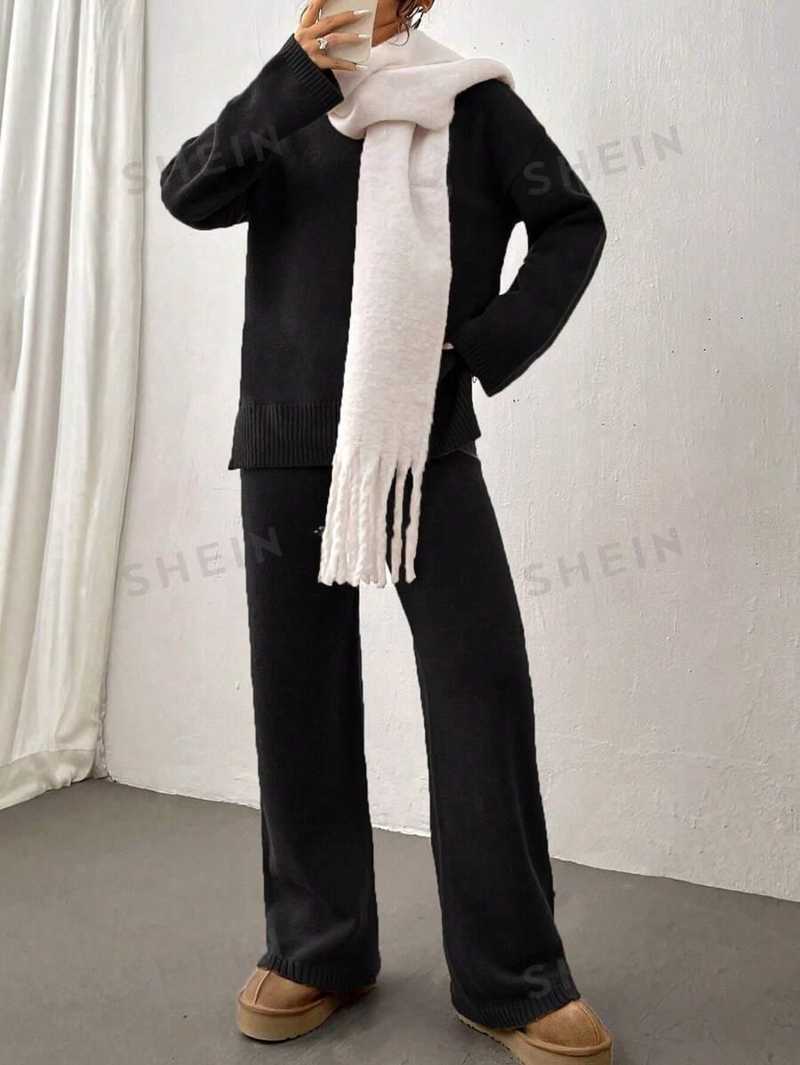 SHEIN DZIANINOWY KOMPLET SWETER SPODNIE PK01__L