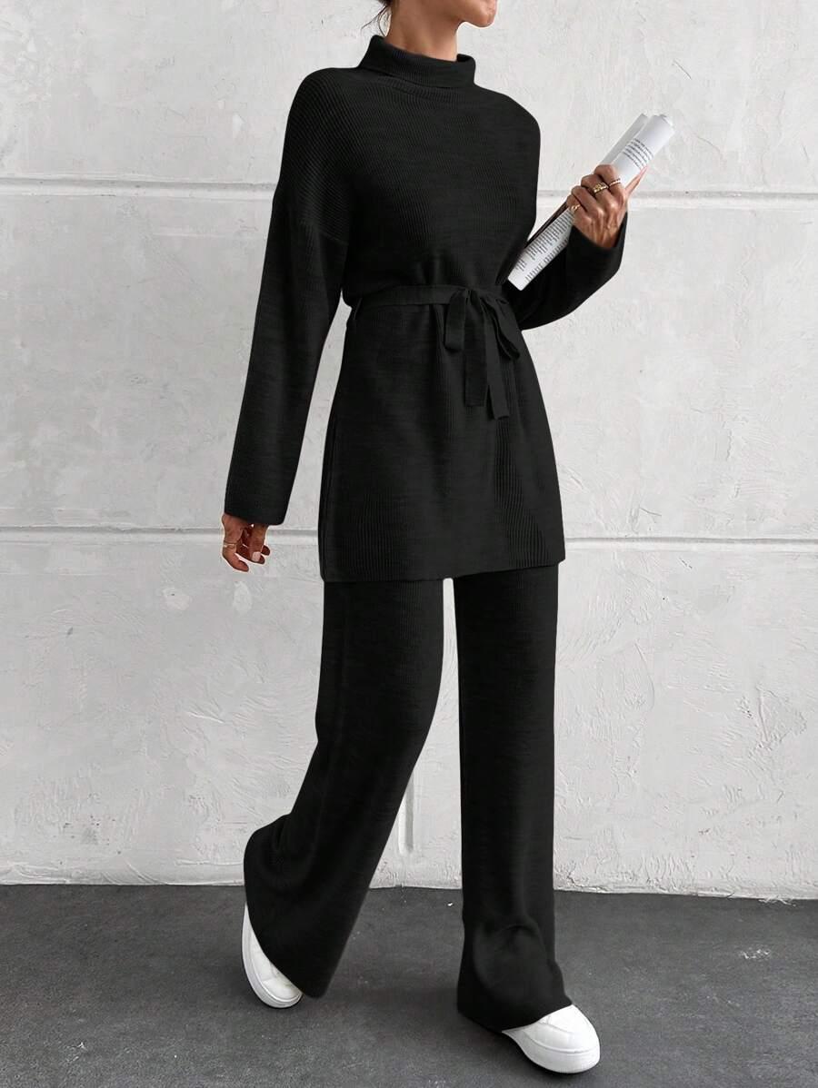 SHEIN CZARNY KOMPLET SWETER SPODNIE S06__L