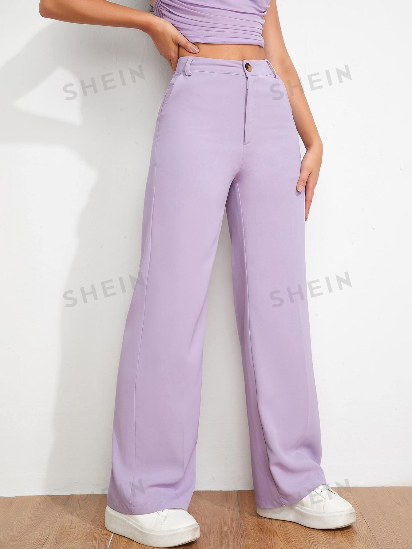 SHEIN FIOLETOWE PROSTE SPODNIE Z WYSOKIM STANEM PK01__XS
