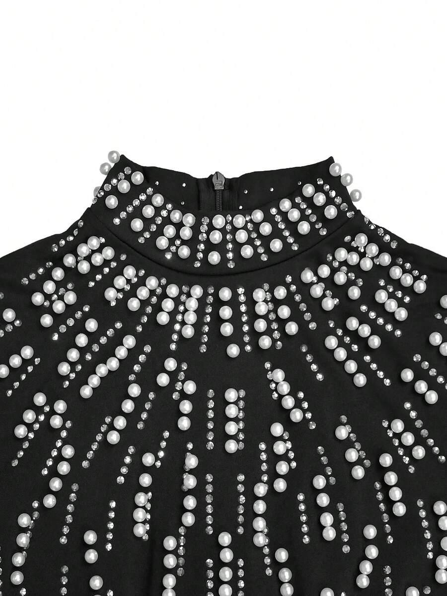 SHEIN CZARNA MAXI SUKIENKA ZDOBIENIE S06__L