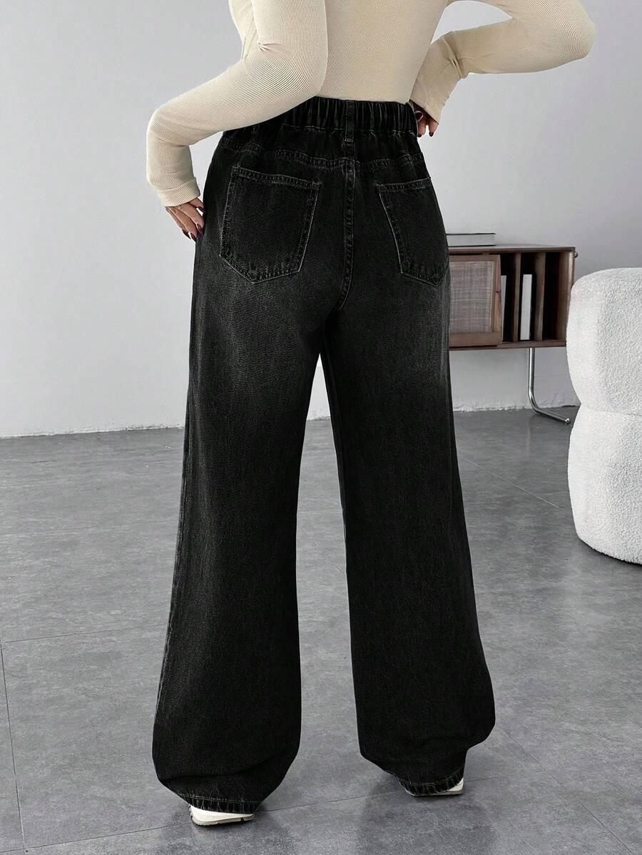 SHEIN CZARNE CIĄŻOWE JEANSY S06__S