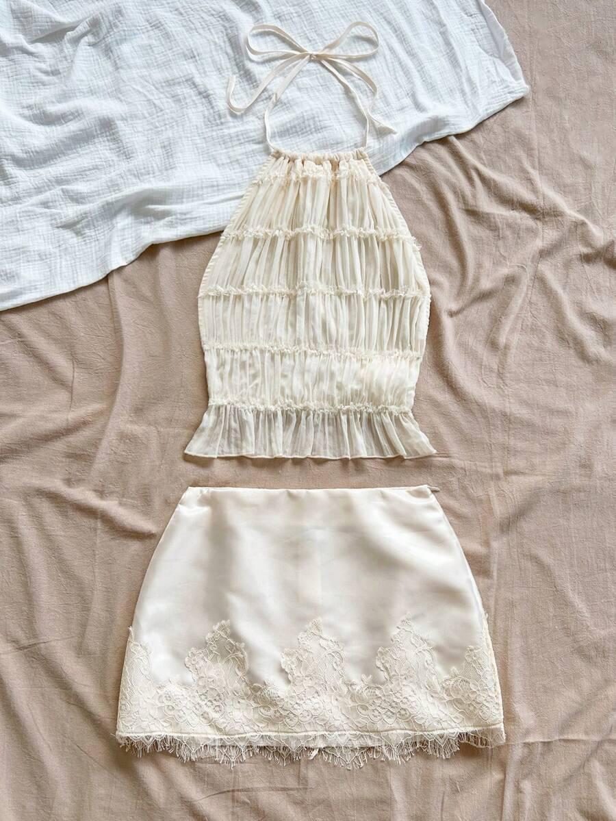 SOLEIA KREMOWA MINI SPÓDNICA S06__S