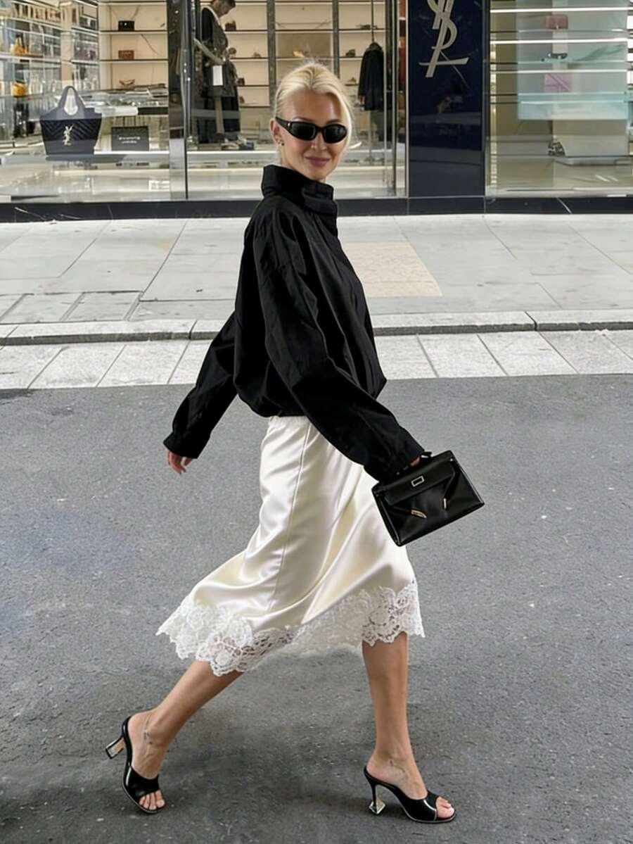 SHEIN SATYNOWA MIDI SPÓDNICA S06__M