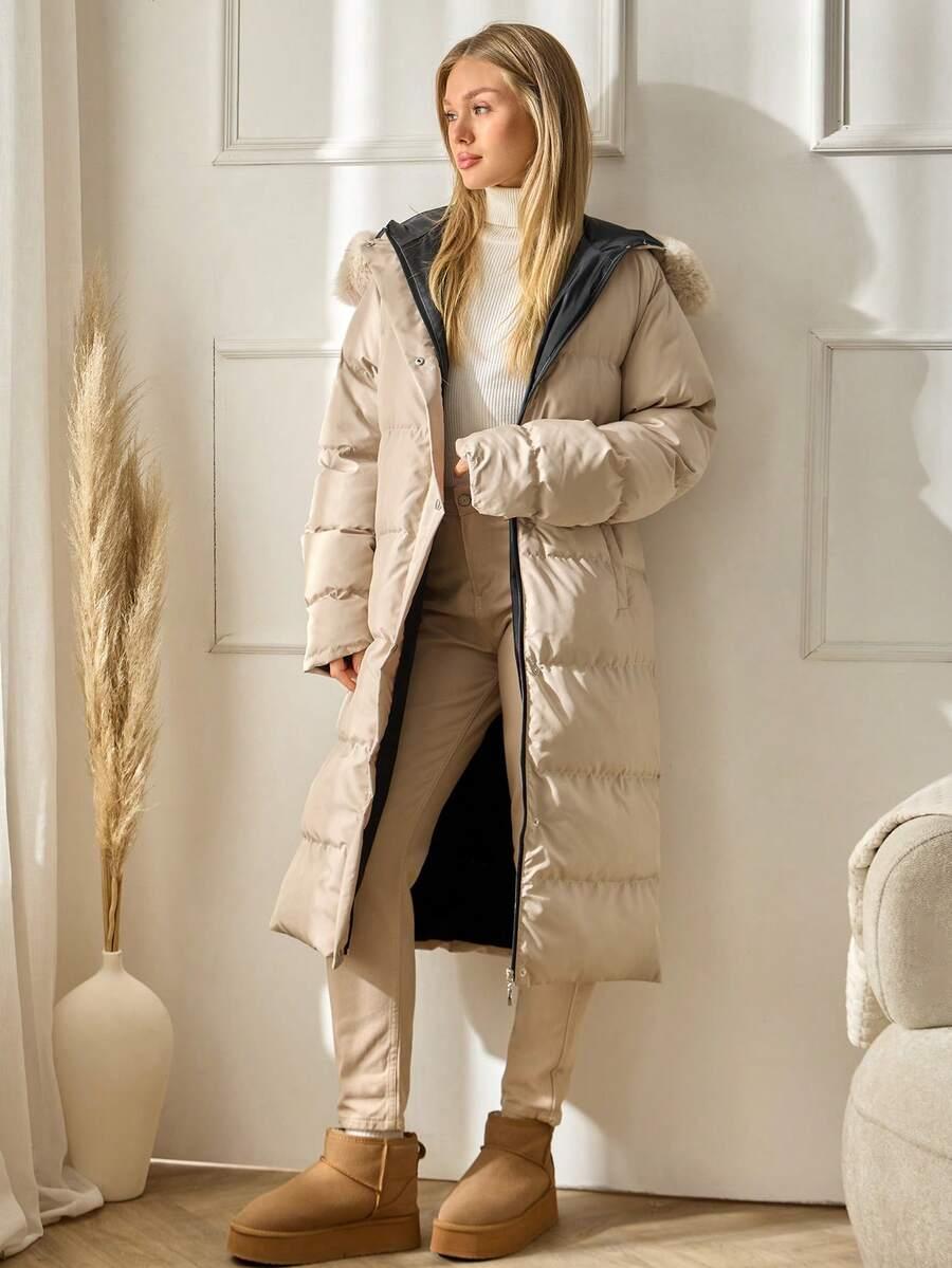 SHEIN BEŻOWA PIKOWANA KURTKA KAPTUR W01__L
