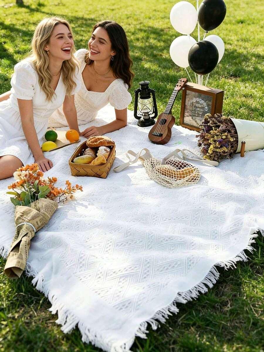 SHEIN BIAŁY KOC PIKNIKOWY S07__90X150