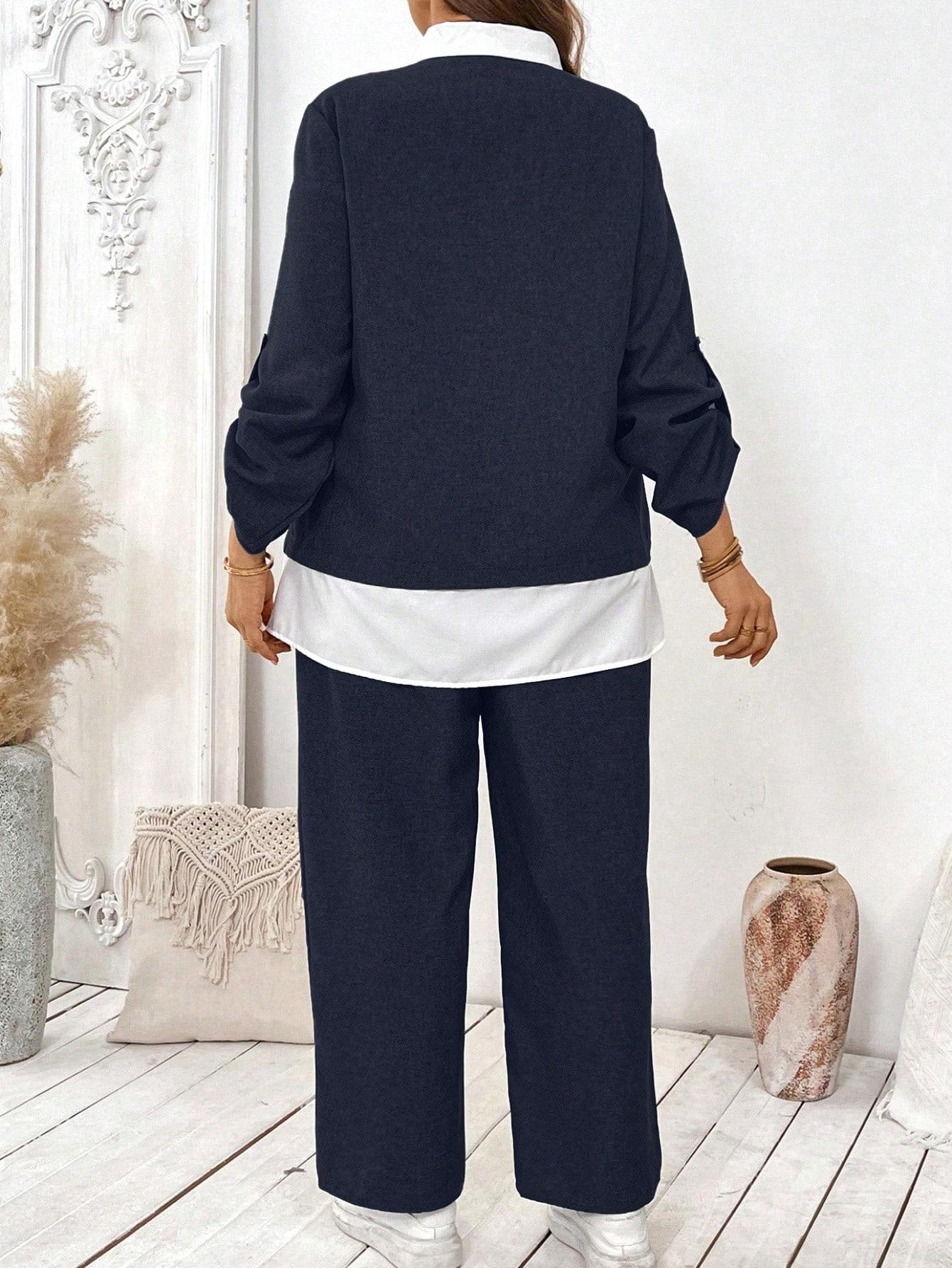 SHEIN GRANATOWE SPODNIE BLUZKA KOMPLET S06__46