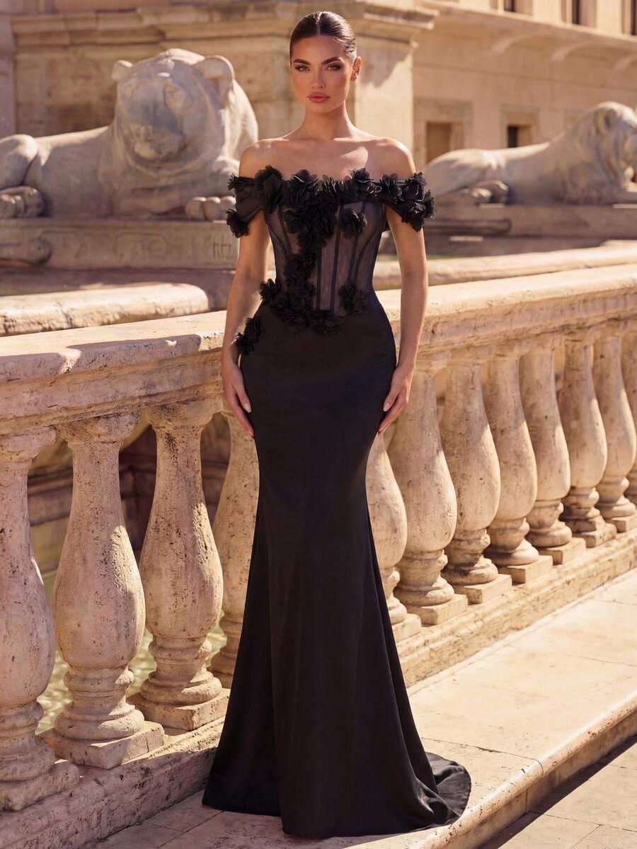 GLAMRAE CZARNA MAXI SUKIENKA S06__M