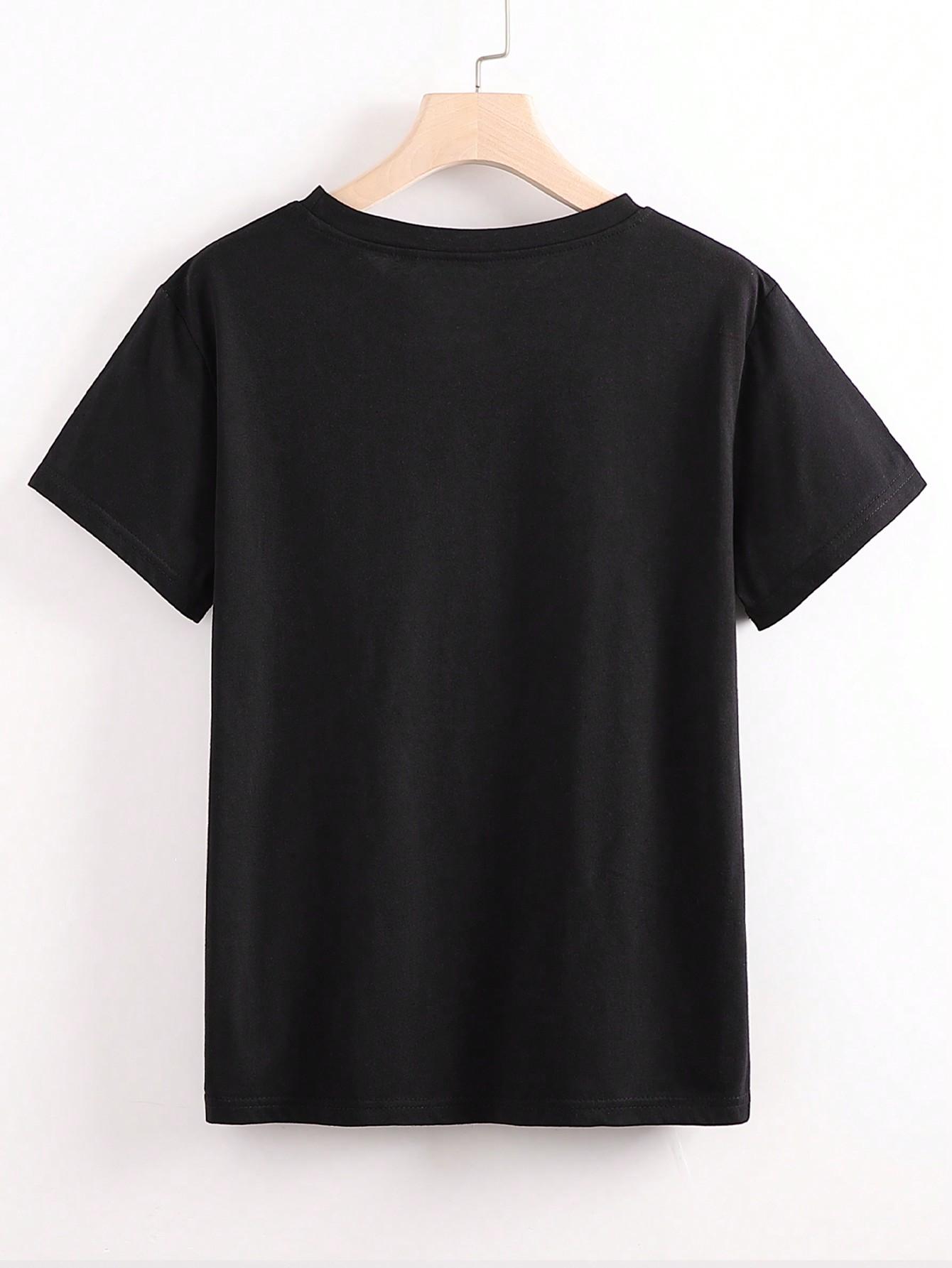 SHEIN CZARNY T-SHIRT NADRUK S06__M