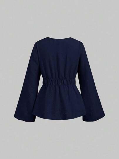 SHEIN GRANATOWA BLUZKA WIĄZANIE S06__L