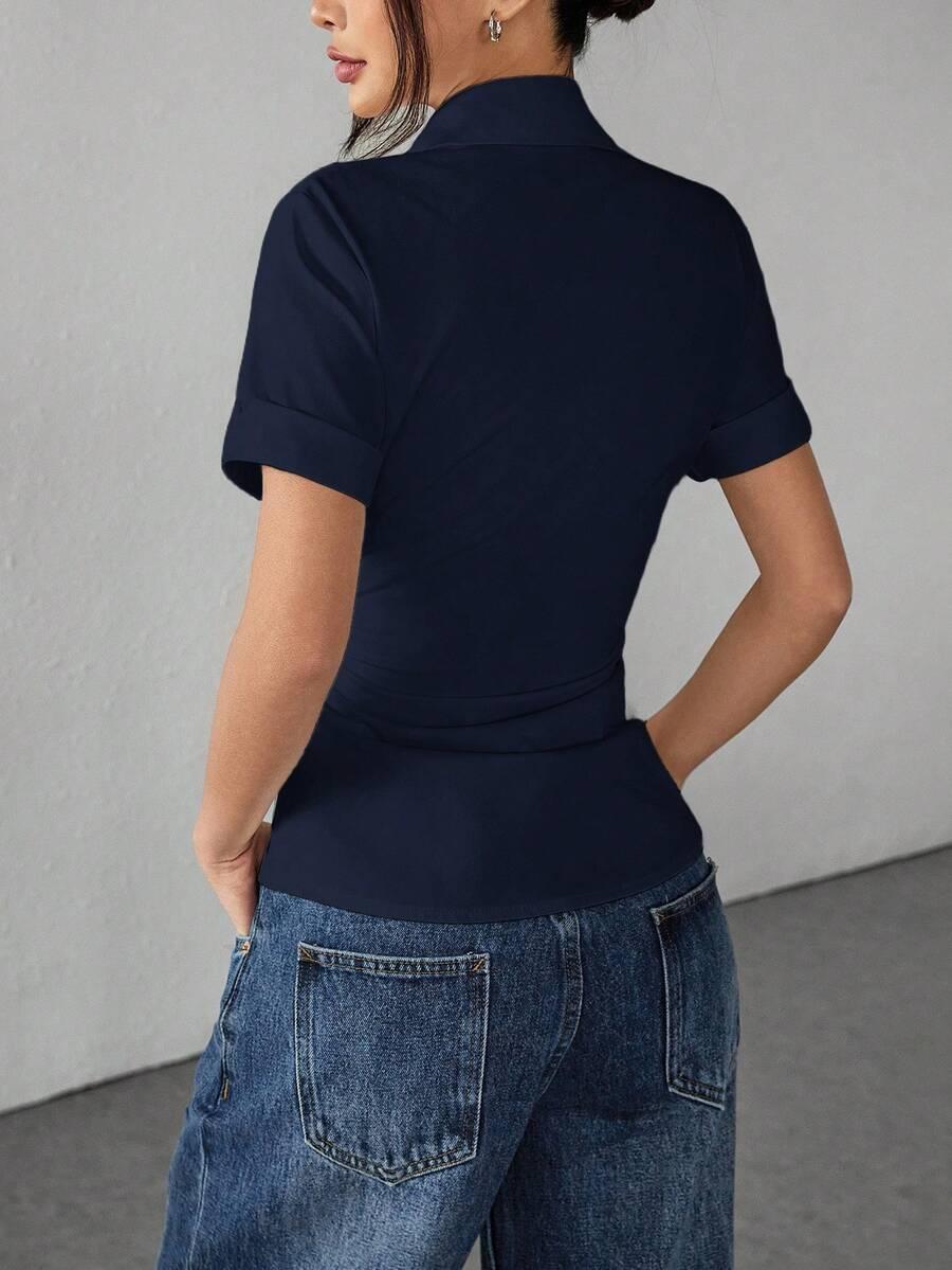 SHEIN GRANATOWA KOSZULA KRÓTKI RĘKAW S06__XS