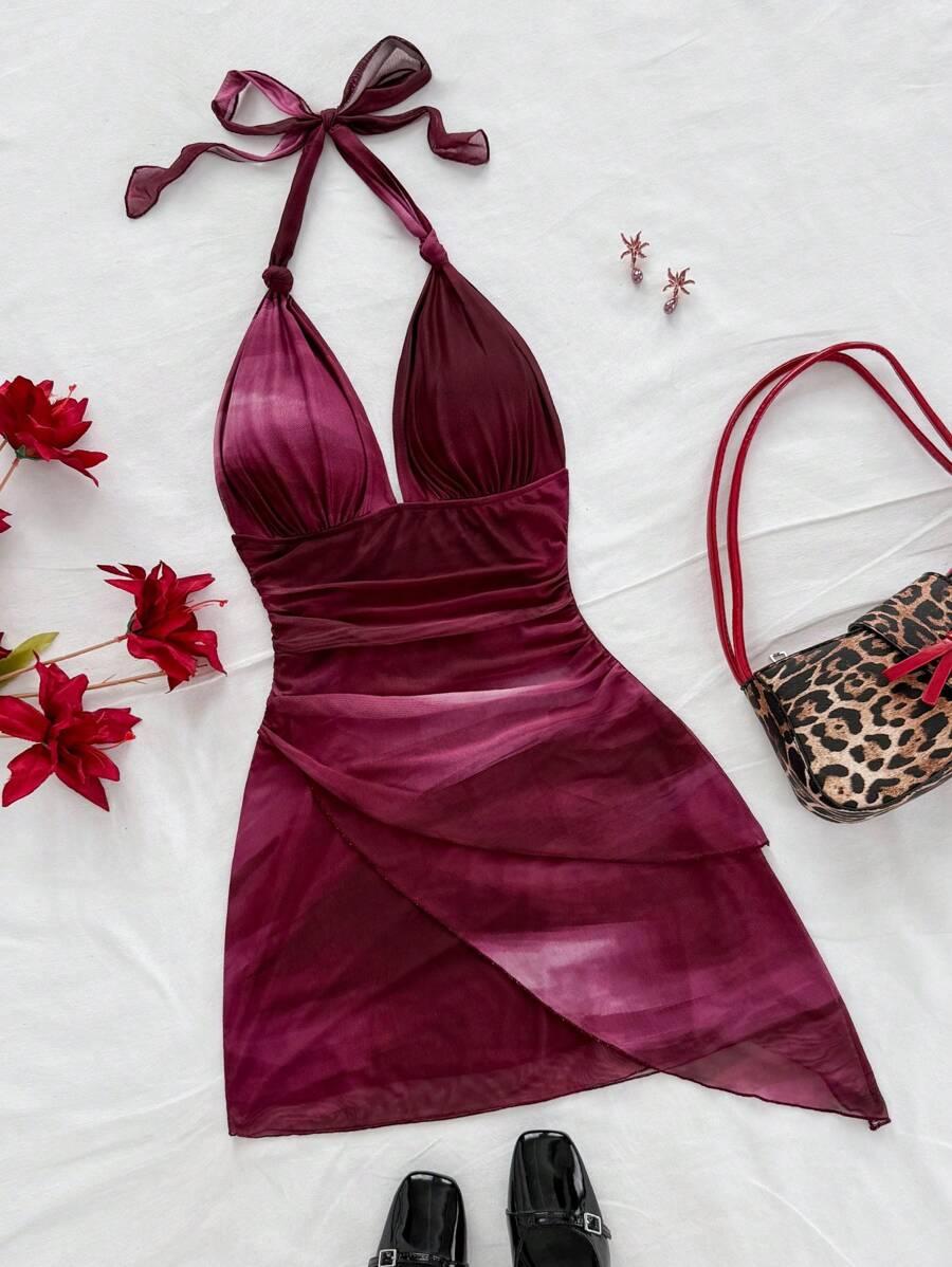SOLEIA BURGUNDOWA MINI SUKIENKA S06__L