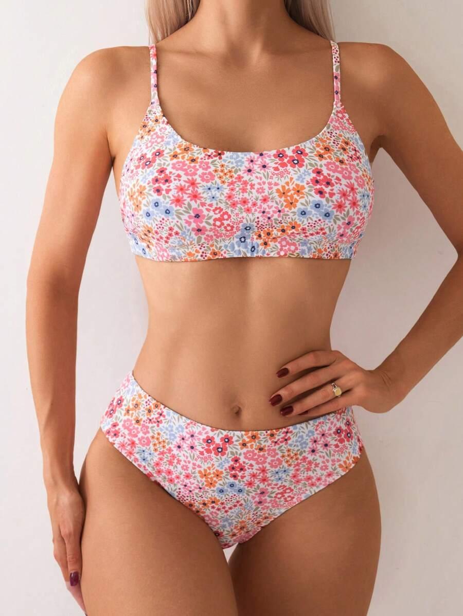 SHEIN DWUCZĘŚCIOWY STRÓJ KĄPIELOWY KWIATY S09__L