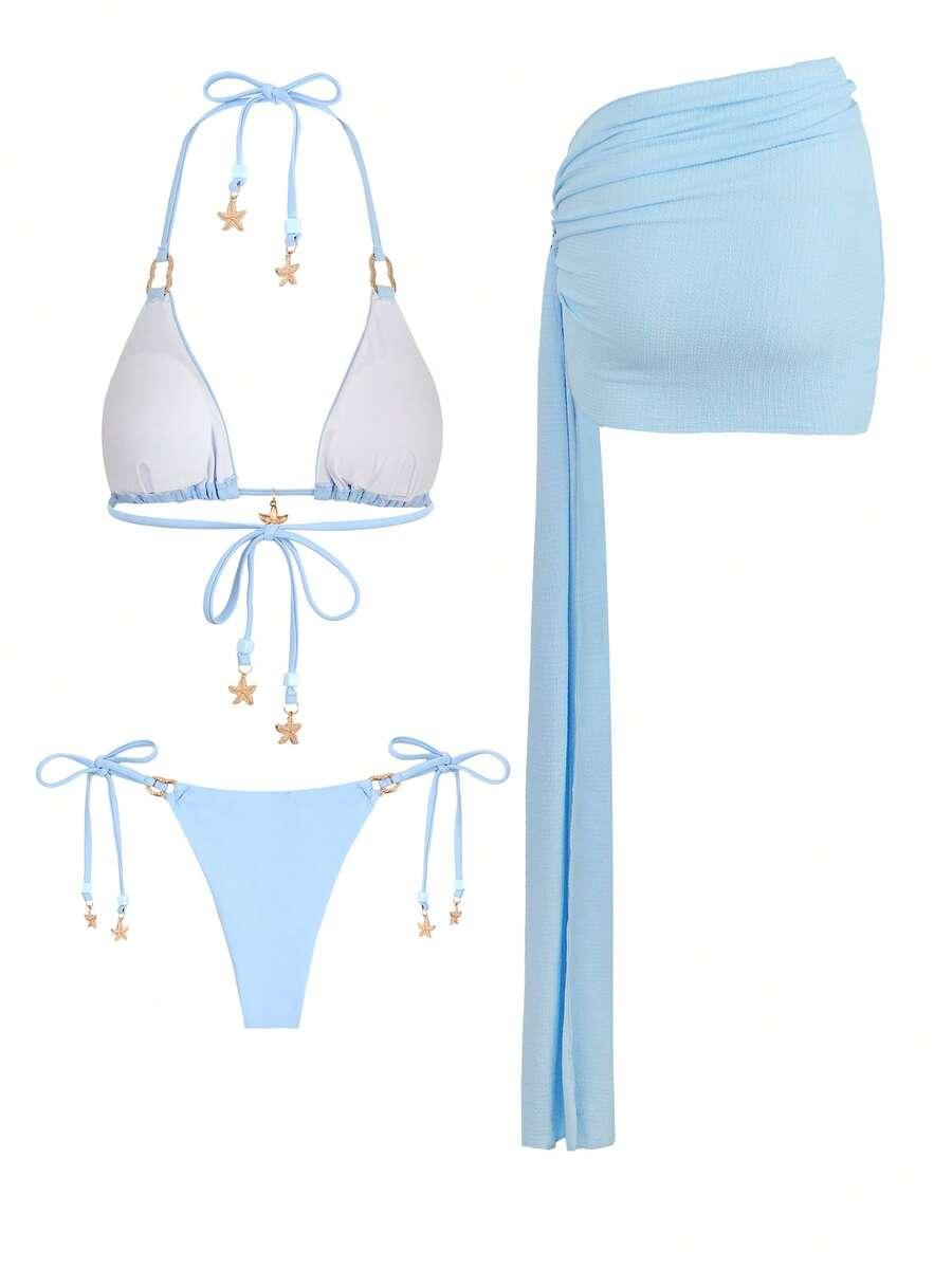 SHEIN DWUCZĘŚCIOWY STRÓJ KĄPIELOWY SARONG KOMPLET S09__S