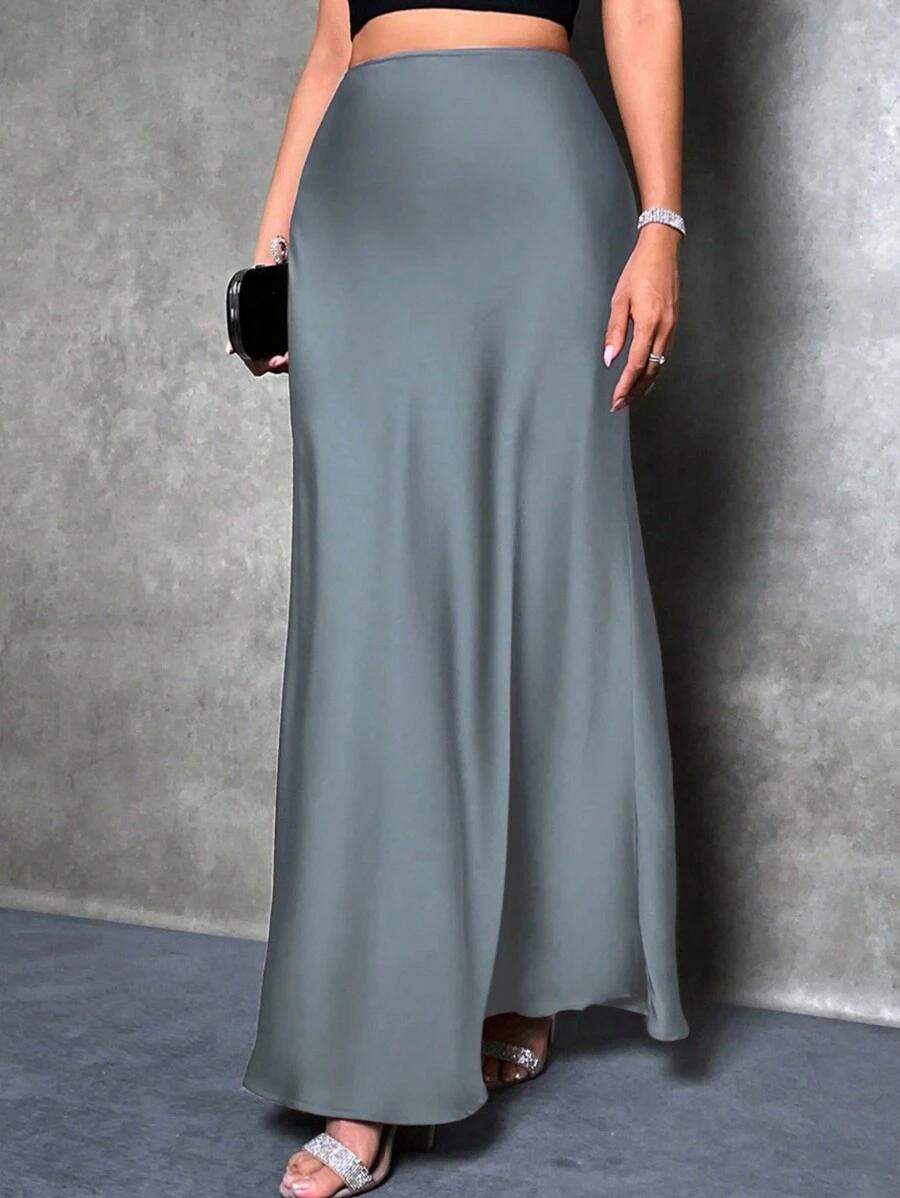 SHEIN SZARA SATYNOWA MAXI SPÓDNICA S06__XL