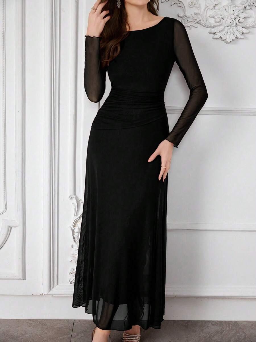 MODELYN CZARNA MAXI SUKIENKA DŁUGI RĘKAW S06__S