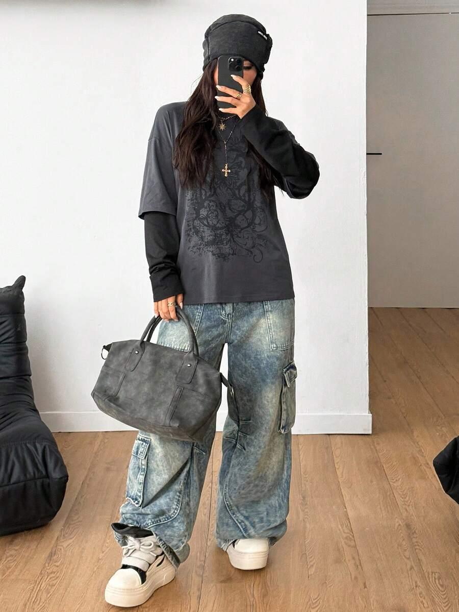COOLANE BLUZKA DŁUGI RĘKAW WZÓR PRINT S06__XL