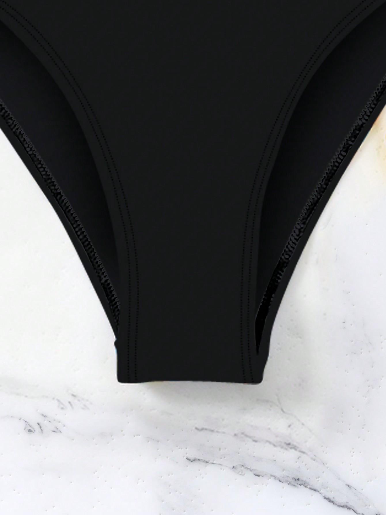 SHEIN CZARNY DÓŁ OD BIKINI WIĄZANIE S09__M
