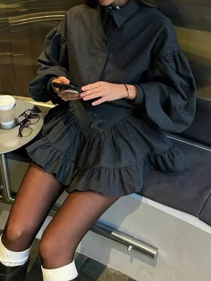 SHEIN SZARY KOMPLET KOSZULA SPÓDNICA S06__XS