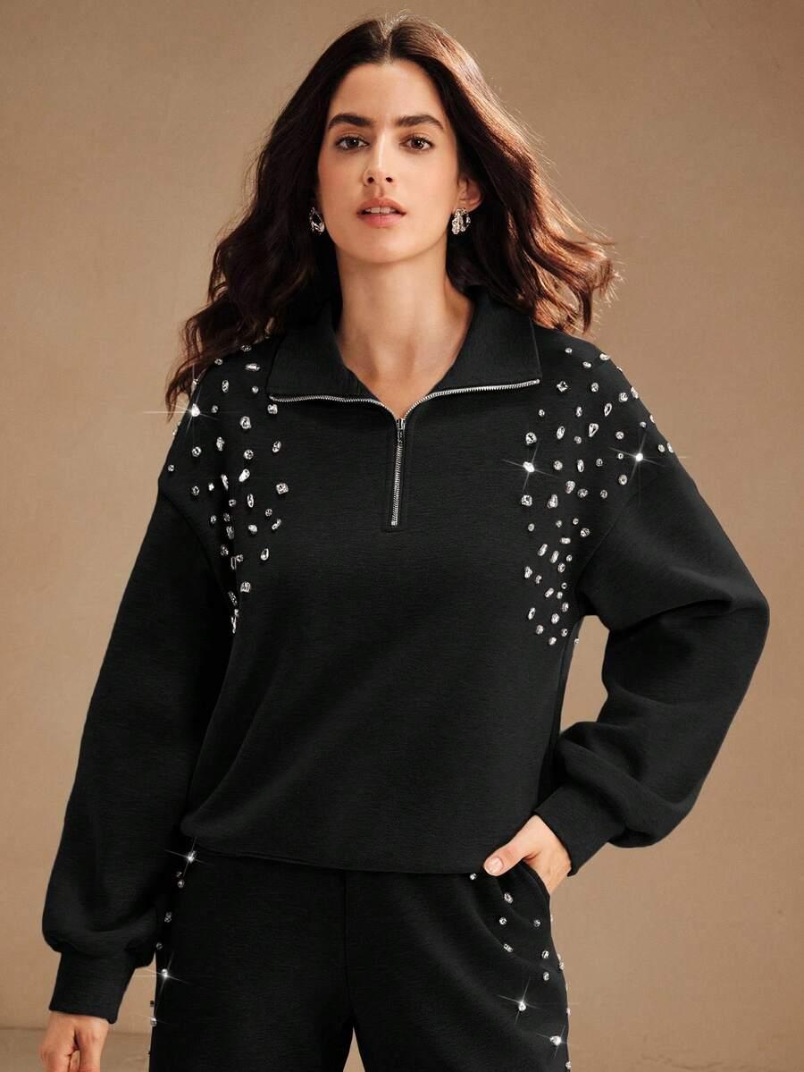ANEWSTA CZARNA BLUZA ZDOBIENIA S06__M