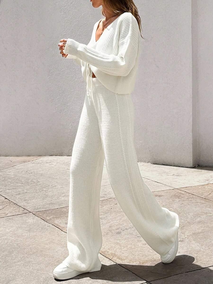 SHEIN BIAŁY KOMPLET SWETER SPODNIE